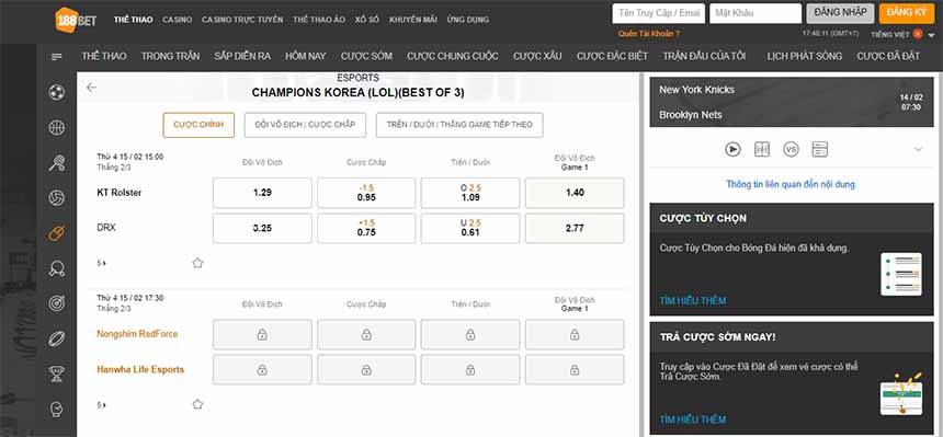 Chọn trận đấu và bắt đầu đặt cược Esports tại 188bet