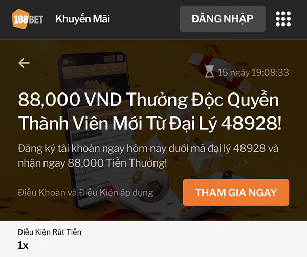 đăng ký nhận 88k từ 188bet